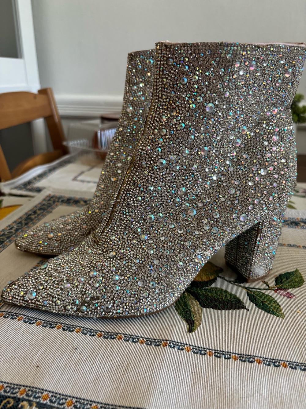 Betsey Johnson Iridescent Crystal Embellished Ankle Booties - Silver